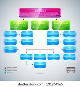 Organization chart with colorful glossy elements. Useful for presentations.