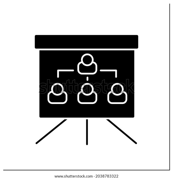 Organization chart glyph icon. Company\
internal structure. Divide roles, responsibilities between\
individuals within an entity.Company concept.Filled flat sign.\
Isolated silhouette vector\
illustration