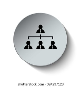 Organization chart icon. Management and human resources icon. Hierarchy icon. Rounded button. Vector Illustration. EPS10
