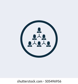 Organization chart icon. Management and human resources icon. Hierarchy icon. Rounded button. Vector Illustration.