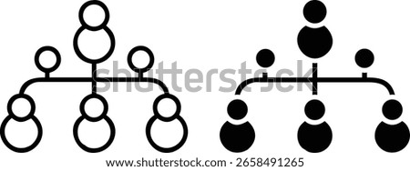 Organization Chart Icon Set – Black and White Hierarchy Symbol for Team Structure and Management