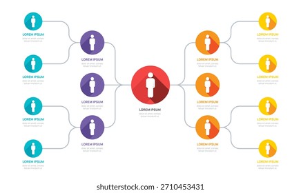Organigramm Infografik Flussdiagramm Vorlage für mit Business-Avatar-Icons. Vektorgrafik.