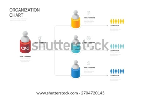 organization chart Infographic template with business avatar icons.