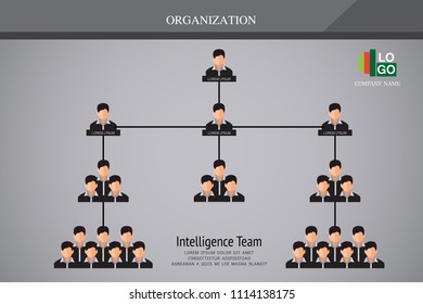 Organization Chart Infographics With People Icon And Abstract Line, Business Structure, Hierarchy Of Employees, Org  Vector Illustration.