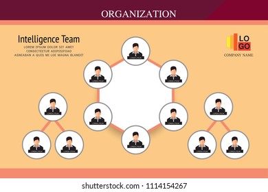 Organization Chart Infographics with People Icon and Abstract Line, Business Structure, Hierarchy of employees, org  Vector Illustration.