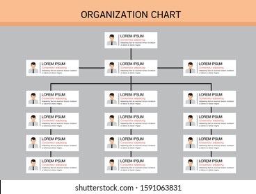 Organization Chart Infographics With People Icon And Abstract Line, Business Structure, Hierarchy Of Employees, Org  Vector Illustration.