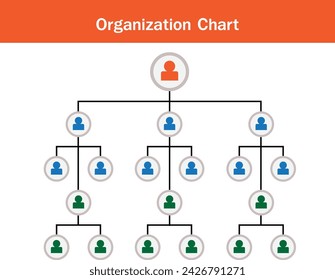 Organization Chart Infographics with People Icon and Abstract Line, Business Structure, Hierarchy of employees, org  Vector Illustration