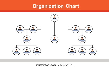 Organization Chart Infographics with People Icon and Abstract Line, Business Structure, Hierarchy of employees,org  Vector Illustration