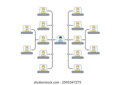 Organization Chart Infographics with People Icon and Abstract Line, Business Structure, Hierarchy of employees, org  Vector Illustration.