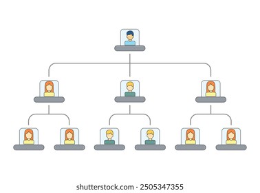 Gráfico de Organizaciones Infografías con Personas Icono y Línea Abstractas, Estructura de Negocio, Jerarquía de empleados, Ilustración vectorial de la organización.