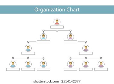 Organization Chart Infographics with People Icon and Abstract Line, Business Structure, Hierarchy of employees, org  Vector Illustration.