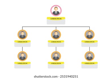 Organization Chart Infographics with People Icon and Abstract Line, Business Structure, Vector Illustration