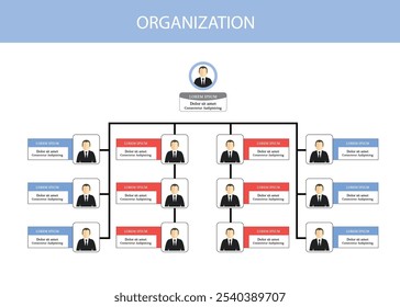 Organization Chart Infographics with People Icon and Abstract Line, Business Structure, Vector Illustration