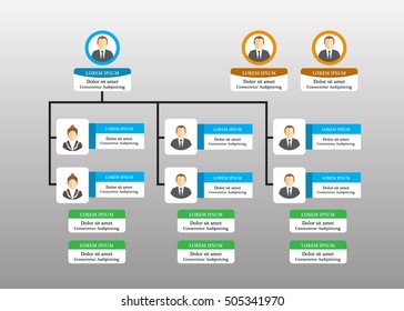 Organization Chart Infographics with People Icon and Abstract Line, Business Structure, Vector Illustration