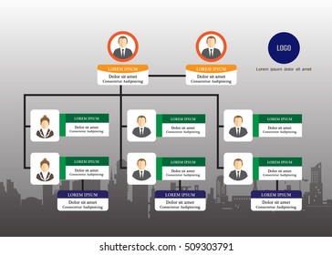 Organization Chart Infographics with People Icon and Abstract Line, Business Structure, Hierarchy of employees, org  Vector Illustration.