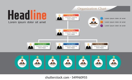 Organization Chart Infographics With People Icon And Abstract Line, Business Structure, Hierarchy Of Employees, Org  Vector Illustration.