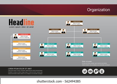 Organization Chart Infographics with People Icon and Abstract Line, Business Structure, Vector Illustration