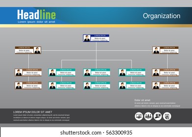 Organization Chart Infographics with People Icon and Abstract Line, Business Structure, Vector Illustration