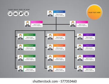 Organization Chart Infographics with People Icon and Abstract Line, Business Structure, Hierarchy of employees, org  Vector Illustration.