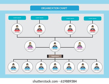 Organization Chart Infographics with People Icon and Abstract Line, Business Structure, Hierarchy of employees, org  Vector Illustration. 