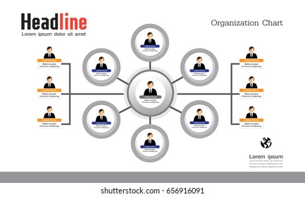 Organization Chart Infographics with People Icon and Abstract Line, Business Structure, Hierarchy of employees, org  Vector Illustration.