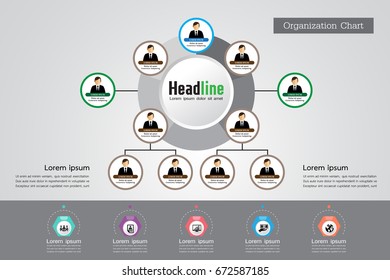 Organization Chart Infographics With People Icon And Abstract Line, Business Structure, Hierarchy Of Employees, Org  Vector Illustration.