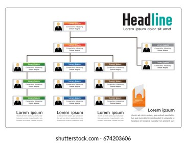 Organization Chart Infographics with People Icon and Abstract Line, Business Structure, Vector Illustration