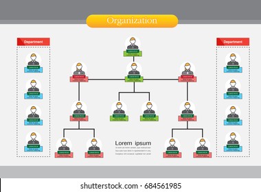 Organization Chart Infographics with People Icon and Abstract Line, Business Structure, Hierarchy of employees, org  Vector Illustration.