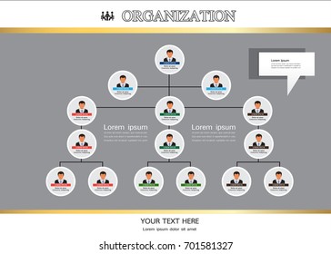 Organization Chart Infographics with People Icon and Abstract Line, Business Structure, Hierarchy of employees, org  Vector Illustration.