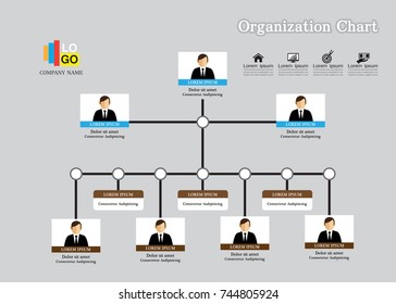 Organization Chart Infographics with People Icon and Abstract Line, Business Structure, Hierarchy of employees, org  Vector Illustration.