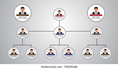 Organization Chart Infographics with People Icon and Abstract Line, Business Structure, Hierarchy of employees, org  Vector Illustration.