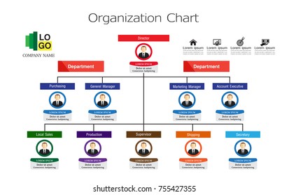 Organization Chart Infographics With People Icon And Abstract Line, Business Structure, Hierarchy Of Employees, Org  Vector Illustration.