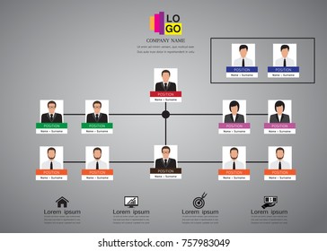 Organization Chart Infographics with People Icon and Abstract Line, Business Structure, Hierarchy of employees, org  Vector Illustration.