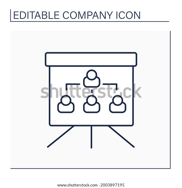 Organization chart line icon. Company internal\
structure. Divide roles, responsibilities between individuals\
within an entity.Company concept. Isolated vector illustration.\
Editable stroke