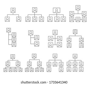 organization chart on white background. outline icon set.