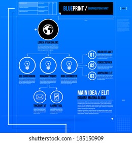 Organization Chart Template In Blueprint Style. EPS10