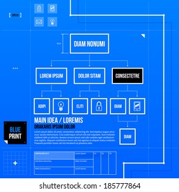 Organization chart template in blueprint style. EPS10