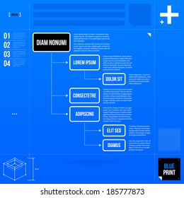 Organization Chart Template In Blueprint Style. EPS10