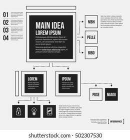 Organization chart template with geometric elements on white background. Useful for science and business presentations.