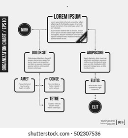 Organization chart template with geometric elements on white background. Useful for science and business presentations.