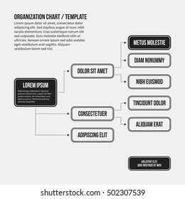 Organization chart template with geometric elements on white background. Useful for science and business presentations.