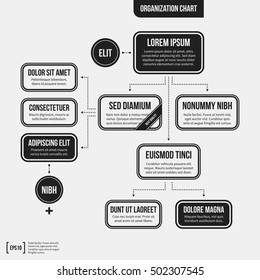 Organization chart template with geometric elements on white background. Useful for science and business presentations.