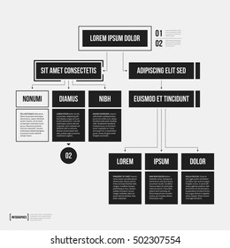 Organization chart template with geometric elements on white background. Useful for science and business presentations.