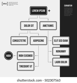 Organization chart template with geometric elements on white background. Useful for science and business presentations.