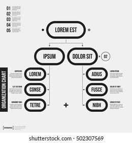 Organization chart template with geometric elements on white background. Useful for science and business presentations.