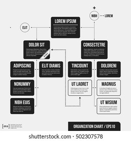 Organization chart template with geometric elements on white background. Useful for science and business presentations.