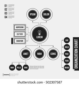 Organization chart template with geometric elements on white background. Useful for science and business presentations.