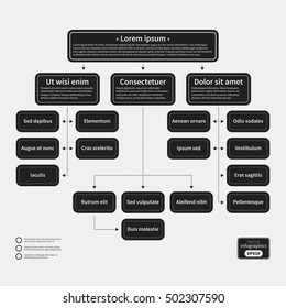 Organization chart template with geometric elements on white background. Useful for science and business presentations.