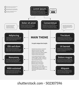 Organization chart template with geometric elements on white background. Useful for science and business presentations.