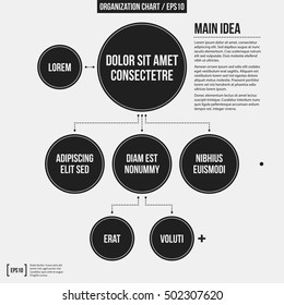 Organization chart template with geometric elements on white background. Useful for science and business presentations.